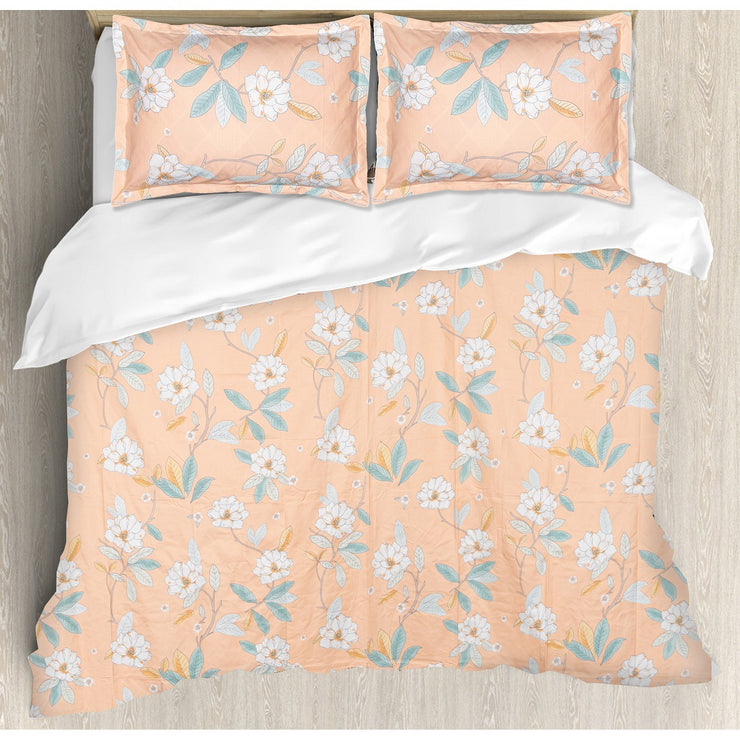 Orange Flowers Cotton Blend Elastic Fitted Queen Bedsheet