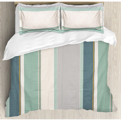 Aqua Green Stripes Cotton Blend Elastic Fitted Queen Bedsheet