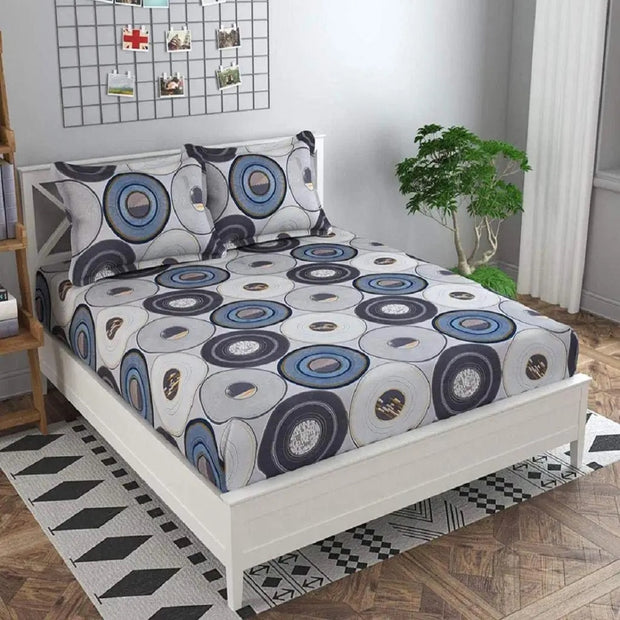 Round Plate Elastic Fitted Cotton Blend King Bedsheet