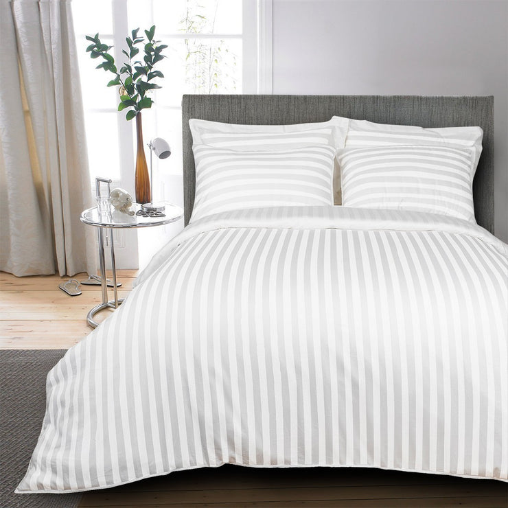White Stripes Cotton Blend Elastic Fitted King Bedsheet