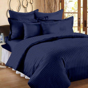 Deep Blue Stripes Elastic Fitted Cotton Blend King Bedding Set