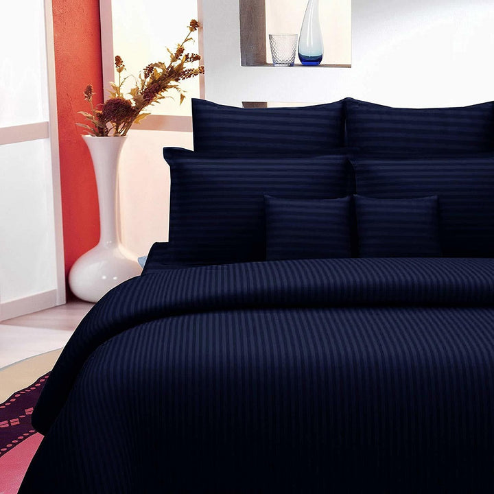 Deep Blue Stripes Elastic Fitted Cotton Blend King Bedsheet