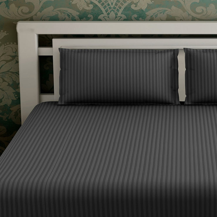 Grey Stripes Cotton Blend Elastic Fitted King Bedsheet