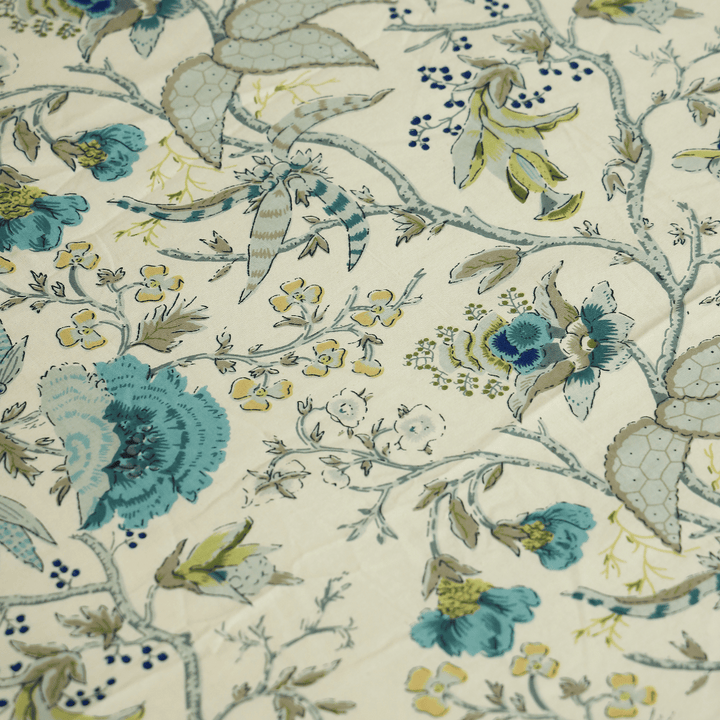 Tropical All Over Printed Cotton Elastic King Size Bedsheet - Sky Blue