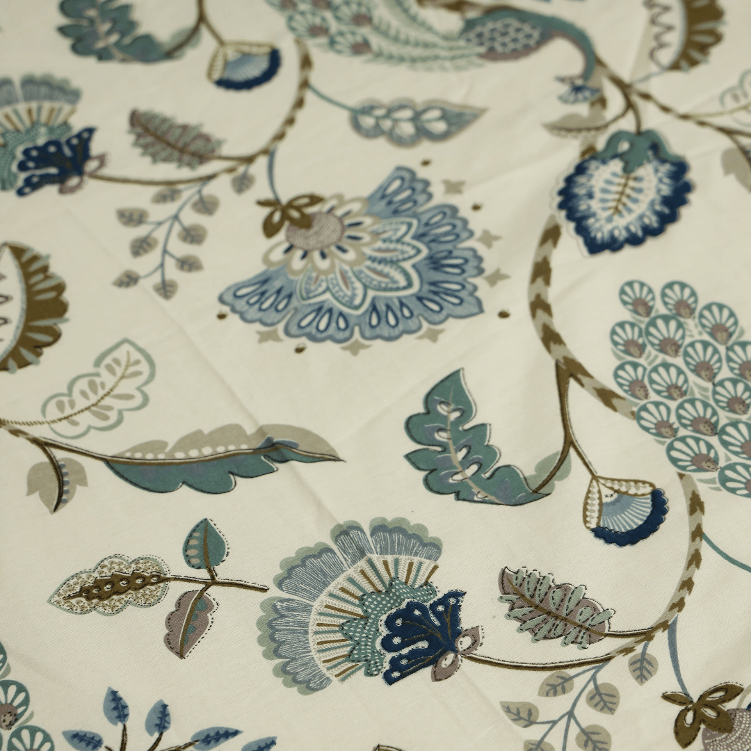 Tropical Printed Cotton Elastic King Size Bedsheet - Peacock