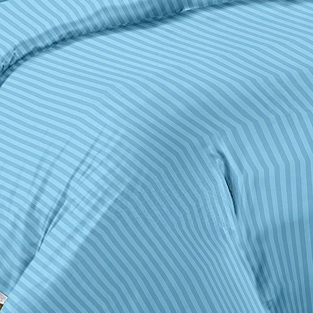 Sky Blue Stripes Cotton Blend Elastic Fitted King Bedsheet