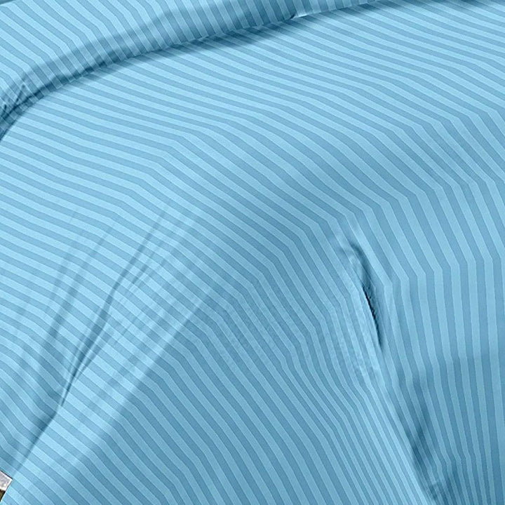 Sky Blue Stripes Cotton Blend Elastic Fitted King Bedsheet