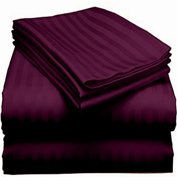 Wine Stripes Cotton Blend Elastic Fitted King Bedding Set