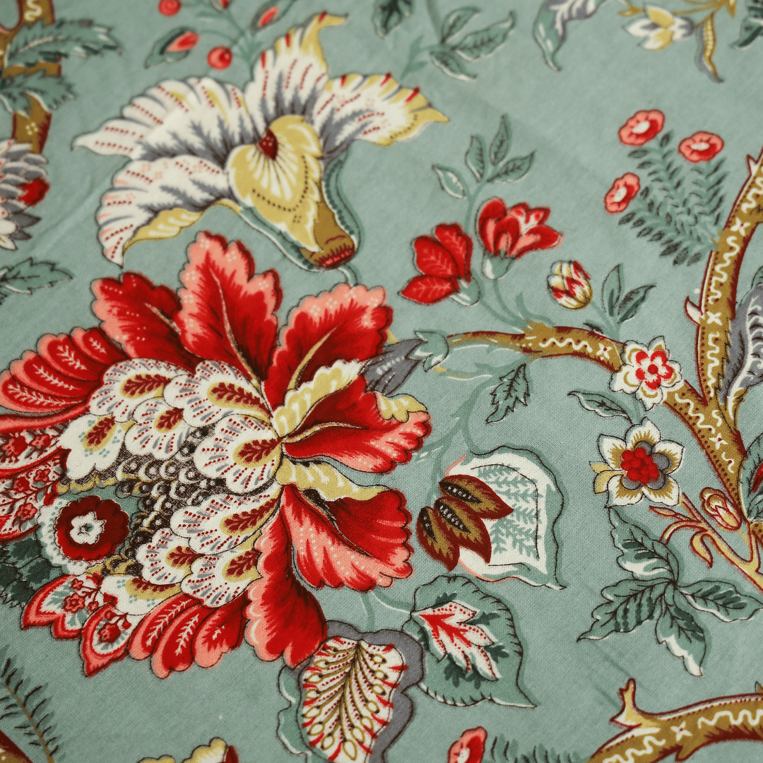 Tropical All Over Printed Cotton Elastic King Size Bedsheet - Aqua Green