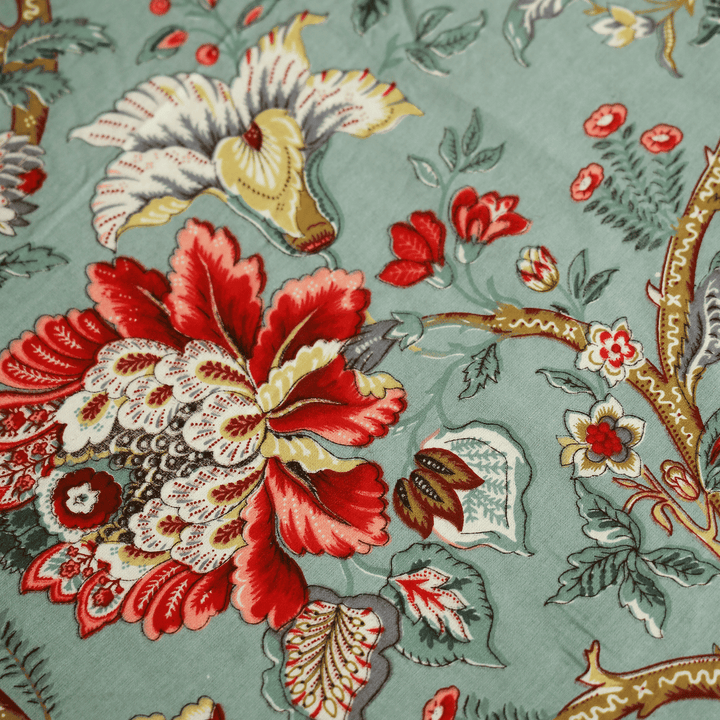 Tropical All Over Printed Cotton Elastic King Size Bedsheet - Aqua Green