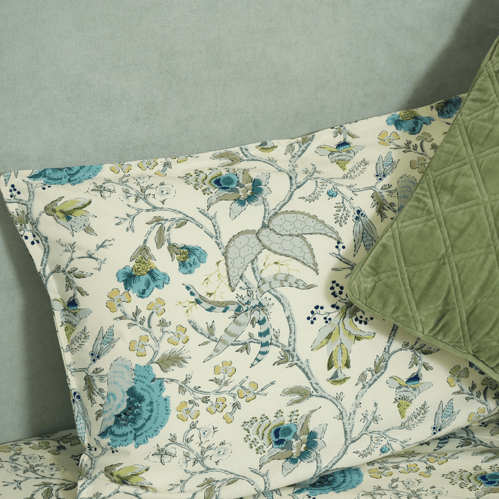 Tropical All Over Printed Cotton Elastic King Size Bedsheet - Sky Blue