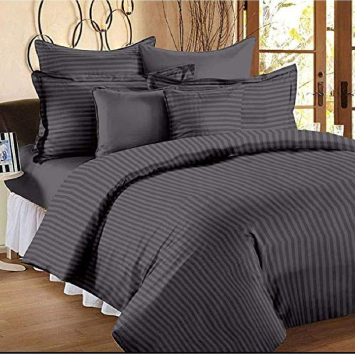 Grey Stripes Cotton Blend Elastic Fitted King Bedsheet