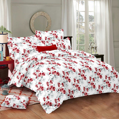 Blooming Red Floral Cotton King Bedsheet
