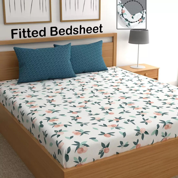 Floral Walnut Elastic Fitted Cotton Blend King Bedsheet