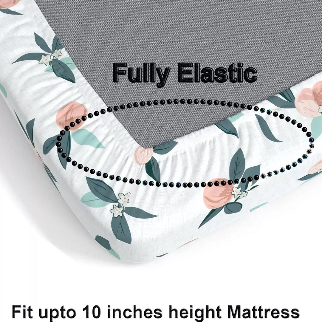 Floral Walnut Elastic Fitted Cotton Blend King Bedsheet