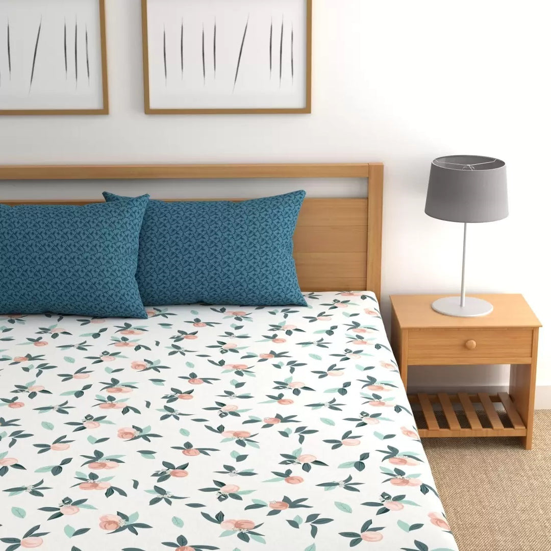 Floral Walnut Elastic Fitted Cotton Blend King Bedsheet