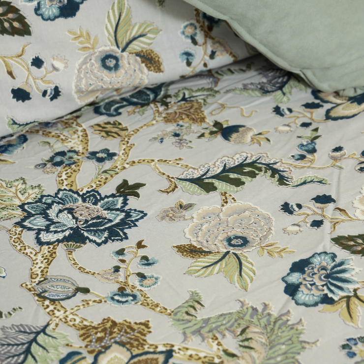 Tropical All Over Printed Cotton Elastic King Size Bedsheet - Blue