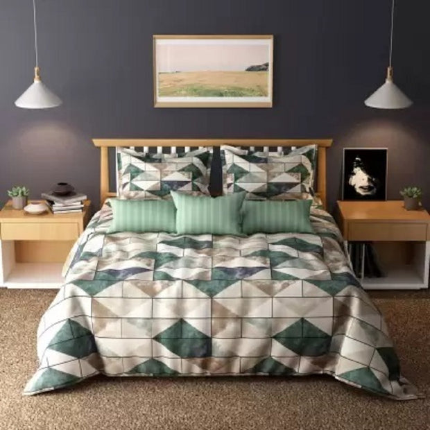 Green Abstract Cotton Blend Elastic Fitted King Bedsheet