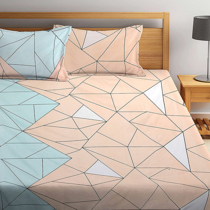 Green Orange Abstract Cotton Elastic Fitted King Bedsheet