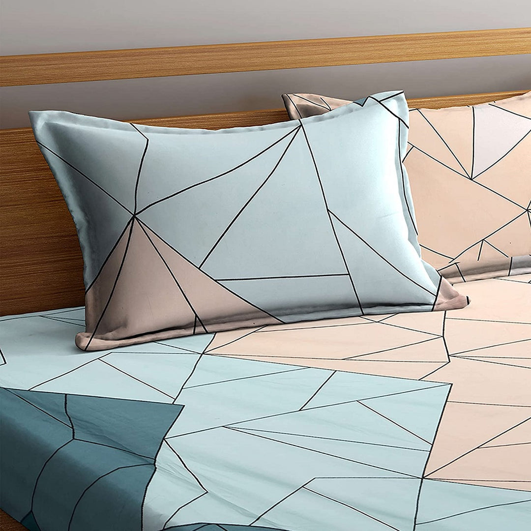 Green Orange Abstract Cotton Elastic Fitted King Bedsheet