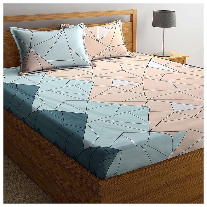 Green Orange Abstract Cotton Elastic Fitted King Bedsheet