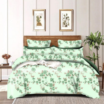 Green Floret Cotton Blend Elastic Fitted King Bedsheet