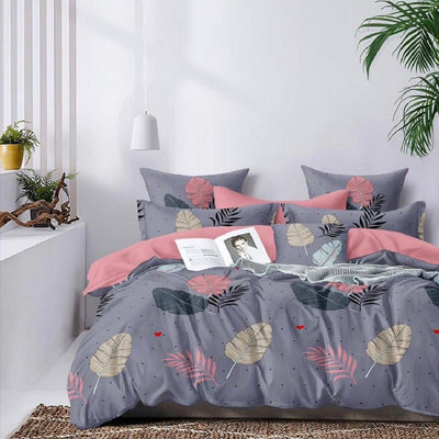 Grey Petals Cotton Blend Elastic Fitted King Bedsheet
