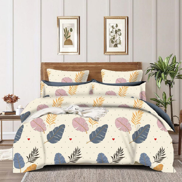 Beige Petals Cotton Blend Elastic Fitted King Bedsheet