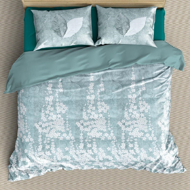 Aqua Green Leaflet Premium Cotton Bedsheet