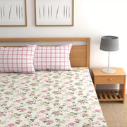 Pink Floral Cotton Blend Elastic Fitted King Bedding Set