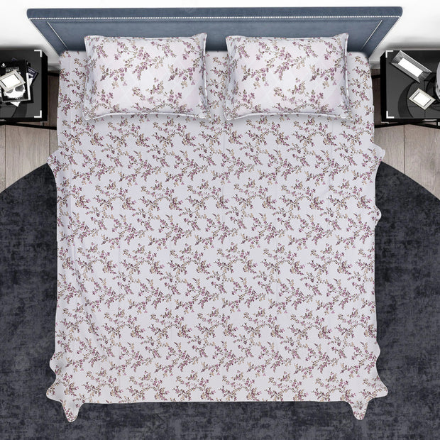 Violet Floral Bliss Premium Cotton Bedsheet