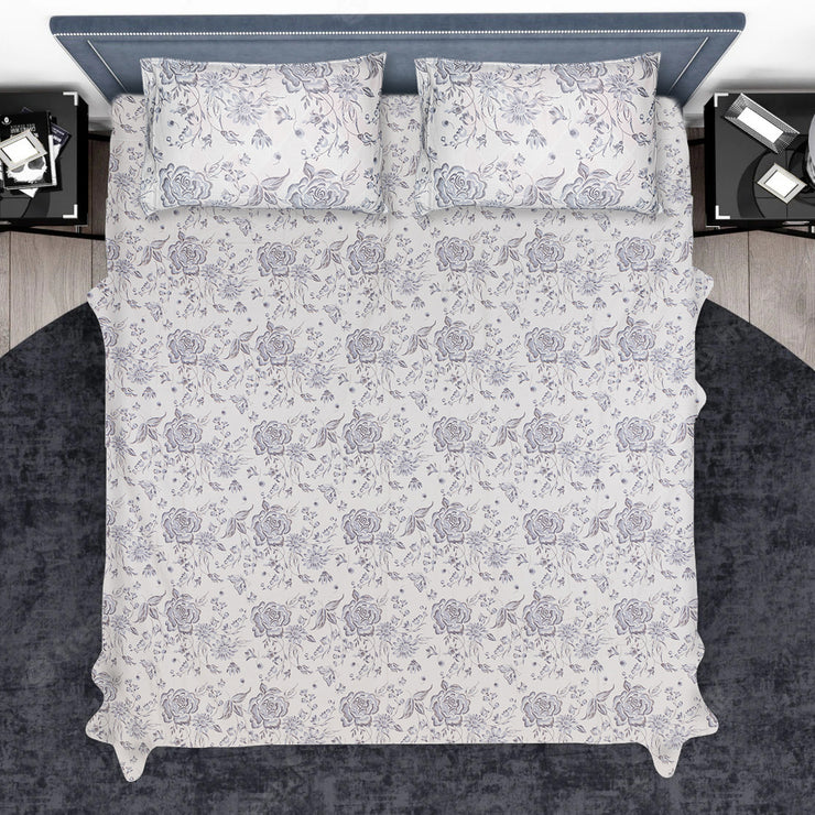 Blue Floral Premium Cotton Bedsheet