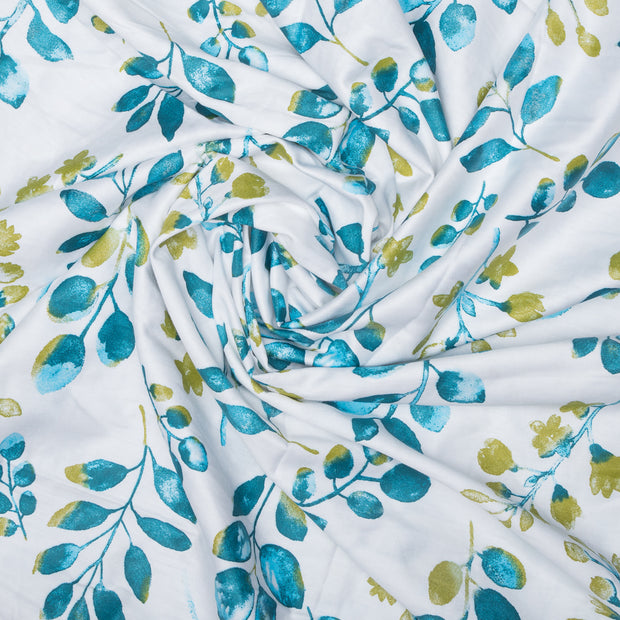 Aqua Green Leafy Cotton Double Bedsheet