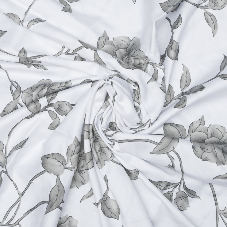 Grey Floral Cotton King Bedsheet