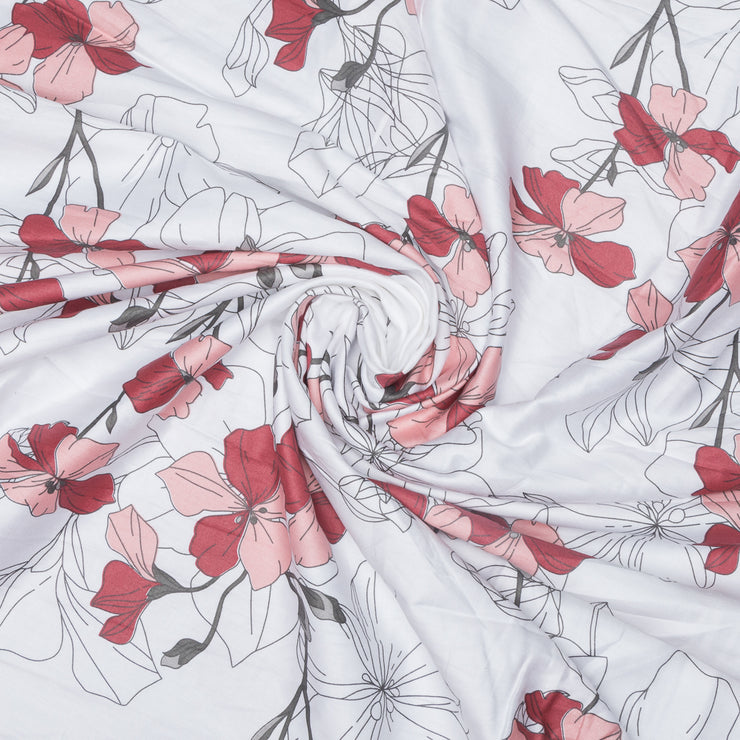 Blooming Red Floral Cotton King Bedsheet