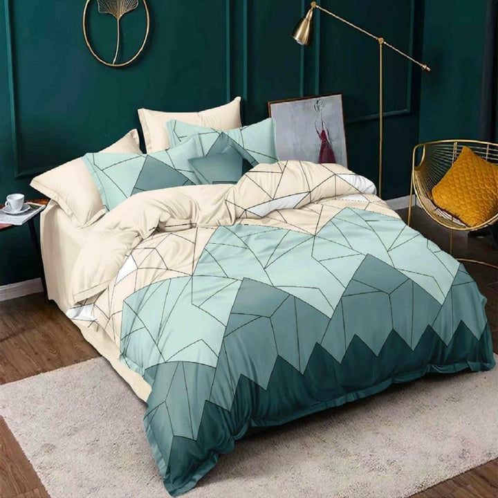Green Orange Abstract Cotton Elastic Fitted King Bedsheet