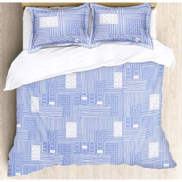Sky Blue Lines Cotton Blend Elastic Fitted Queen Bedsheet