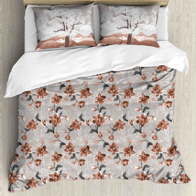 Brick Red Floral Double Bedsheet