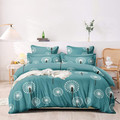 Teal Green Windmill  Cotton Blend Elastic Fitted King Bedsheet