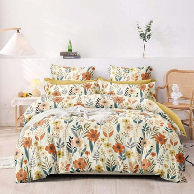 White Shade Flowers Cotton Blend Elastic Fitted King Bedsheet