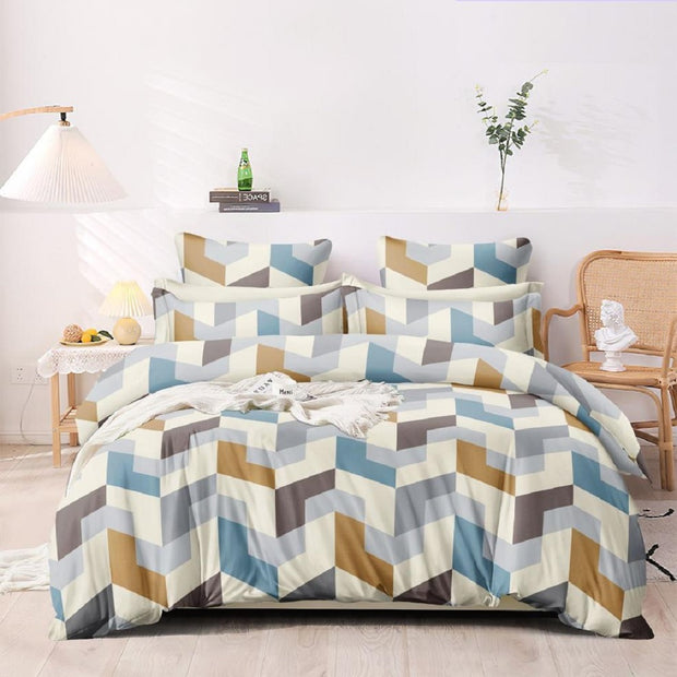 Zig Zag Puzzle Cotton Blend Elastic Fitted King Bedsheet