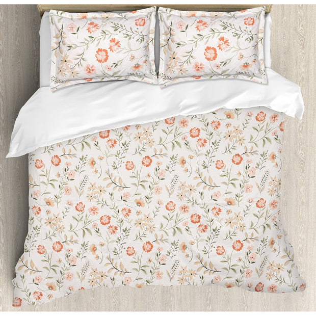 Orange Duo Flowers Cotton Blend Elastic Fitted Queen Bedsheet