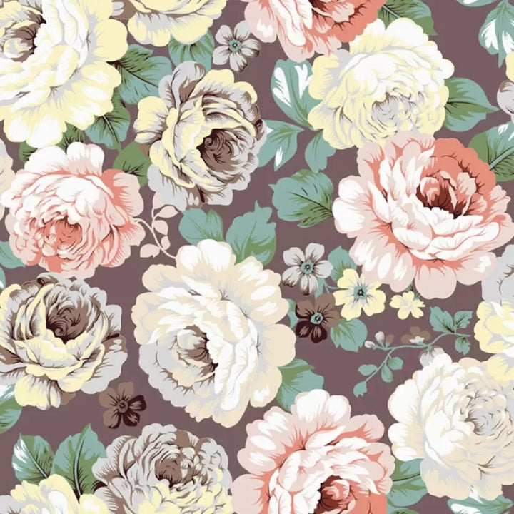 Brown Floral Cotton Blend Elastic Fitted King Bedsheet